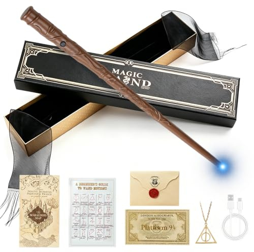 Foreverup Magisk stav, 38 cm hartsstav, patronus projektorstavar vec ödekort, stationsbiljett och halsband, för cosplay, karneval, halloween, födelsedagsfester