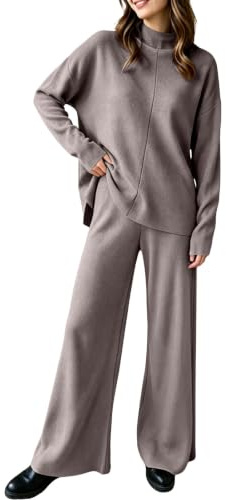 Träningsoverall för dam elegant stickad tvådelad tröja och byxor | Lösa Kläder Vinter Varm Koordinerande Set Bekväm Vinter Tröjor Jumpsuits Höst Loungewear Oversize 2026