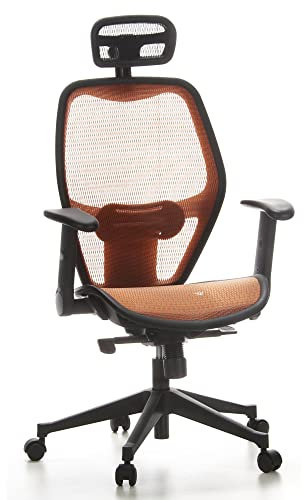 hjh OFFICE 653080 Profi Bürostuhl AIR-Port Netz Orange Drehstuhl mit Lordosenstütze, Armlehnen klappbar & verstellbar