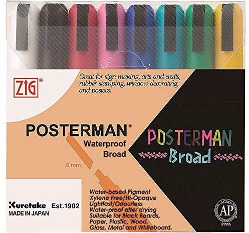 Zig Posterman Broad Tip Markers, Multicolor, 8-Pack