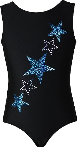 GymStern Gymnastikanzug Sterne Lycra Mädchen Turnanzug Kurzarm Kinder Turnbody kurzärmlich, Größe:146/152, Farbe: Lycra in Schwarz STERNE
