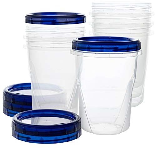 PLASTICPRO Food Storage Freezer Deli Containers Clear bottom With blue Top Twist on Lids Reusable, Stackable,[32 oz 6 Pack]