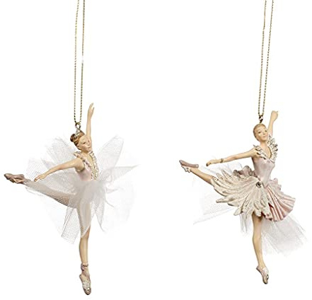Goodwill White and Pink Fabric and Resin Swan Lake Ballerina, 12 Centimetre Hanging Christmas Ornament -Set of 2