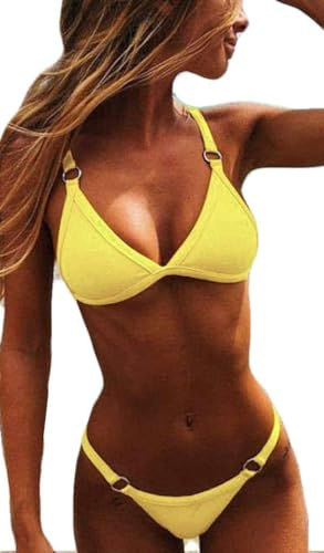 CheChury Sexy Tanga Bikini Mujer Traje de Baño de Dos Piezas Brasileño Bañadores Color Sólido Bikini Push-Up Sujetador Acolchado Playa Ropa de Baño para El Verano