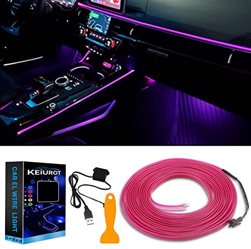 Keiurot El Wire Car Lights USB Neon Light for Car Purple 5M/16Ft Car Ambient Lighting Atmosphere Car Led Interior Strip Light Sewing Edge Decoration Dashboard Lights Strip Car Trim Led Lighting