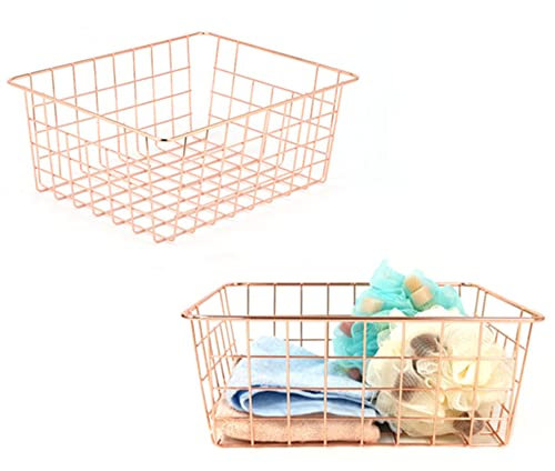 Wire Storage Basket, Organize Living Room Kitchen Bathroom Storage Basket (2 Pieces，rose gold)