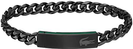 Lacoste Bracelet en Chaîne pour Homme Collection BASELINE en Acier Inoxydable Noir avec une Plaque Gravée - 2040082