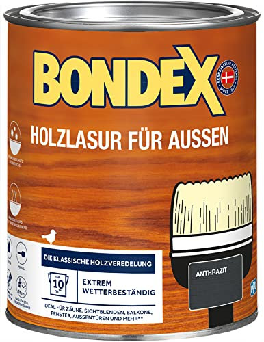 Bondex Holzlasur für Außen Anthrazit (RAL7016) 0,75 L für 10 m²| Hoher Wetter- und UV-Schutz | Natürliches Abwittern - kein Abplatzen | seidenmatt | Holzschutzlasur | Holzlasur