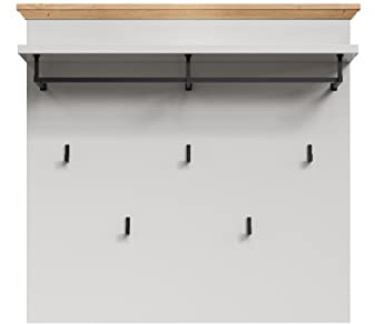 trendteam smart living – Landside – garderobspanel – ljusgrå/artisan ek – 5 klädkrokar, 1 klädstång och hatthylla – (B x H x D) 91 x 82 x 27 cm – lantlig stil – reptålig