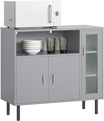 SoBuy FSB82-HG Küchenschrank Mikrowellenschrank Sideboard mit Türen Kommode Schrank Flurschrank Buffet Aufbewahrungsschrank hellgrau BHT ca.: 80x75x35cm