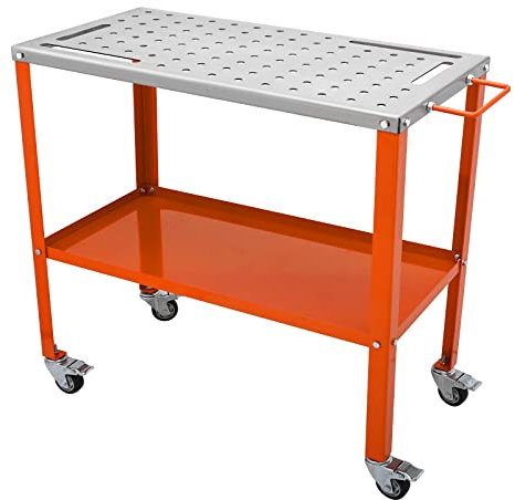 VEVOR Mobiler Schweißtisch 91,4x45,7cm Schweißwerkbank 544kg Tragfähigkeit Lochtisch 94 Löcher (φ 1,6cm) Werkbank Kohlenstoffstahl Arbeitstisch Schweißwagen mit Rädern 4 Werkzeugschlitzen