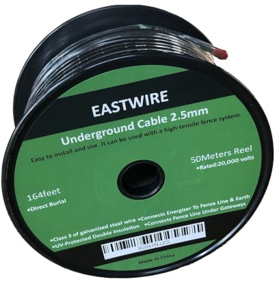 eastwire Electric Fence Double Insulated Wire Underground, Electric Fence Double Insulated Underground Hard Cable, Direct Burial (2.5mm, 50meters/164ft)