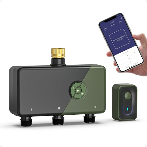 Diivoo 3 Zone Smart WiFi Water Timer, Brass Inlet WiFi Sprinkler Timer Compatible with Alexa/Google, 18 Programs, Misting/Timed Modes, Rain Delay, 3 Outlets for Garden Hose Irrigation