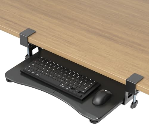 suptek Small Keyboard Tray Under Desk Pull Out with C Clamp Mount, Computer Keyboard & Mouse Tray, 20 (24.2 Including Clamps) x 11.8 inch Slide-Out Platform Computer Drawer for Home & Office DSF1SB