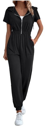 RMBLYfeiye Jumpsuit Damen Lang Hosenanzug Elegant 2 Teilig Sommer Kurz V-Ausschnitt Einfarbiges Kurzarm Overall Mit Reißverschluss Grün
