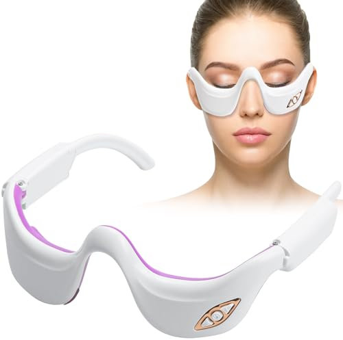 iYInJuan Augenmassagegerät mit Wärme, Augen Heizkissen Anti-Aging Augenringe, 6 Massagemodi, 3 Stufen, Stärke Rotlicht Anti-Falten-Massagegerät für Entspannendes, Reduzieren Schwarze Kreise, Trockene