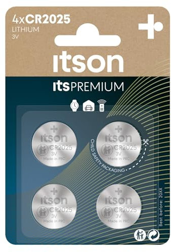 ITSON, CR2025 Pilas de botón de Litio, 3V, Paquete de 4, lo Mejor para Llaves de Coche, Relojes y pulsómetros