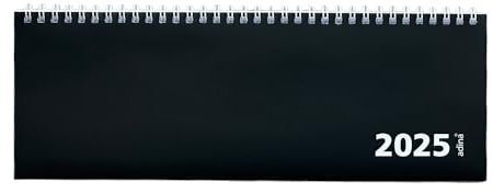 ADINA Tischquerkalender 1 Woche auf 1 Seite Kartondeckel Querterminkalender 30x10cm (schwarz, 2025)