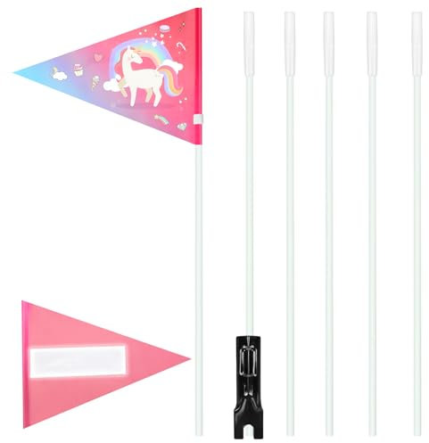 Fahrrad Fahne Kind Sicherheitswimpel Kinderfahrrad Einhorn Fahrradwimpel Mädchen Reflektierend Fahrradfahne Zubehör für Kinderfahrrad Rosa ca.180 cm