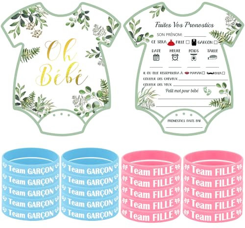 SAKNYUFO Bracelets Pour Gender Reveal Révélation du Carte Pronostic Baby Shower Français en Forme, Décoration de Fête et Jeu Interactif,Baby Shower Fête Prénatale Baptême