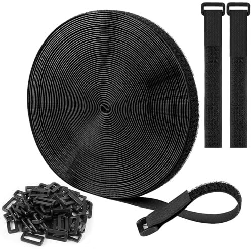 Bridas Reutilizables 2cm X 10m Con 60 Hebillas, Sujetacables Autoadhesivos, Ataduras De Cable De Longitud De Corte Libre, Para Cuerdas, Mangueras, Bicicletas, VehíCulos De Recreo