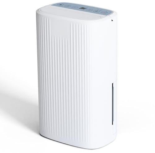 12L/Day Dehumidifier with Laundry Drying Mode for Home with Automatic Humidity Sensor & Display 24 Hour Timer Sleeping Mode Continuous Drainage for Damp, Mould Condensation for Bedroom Bathroom Garage