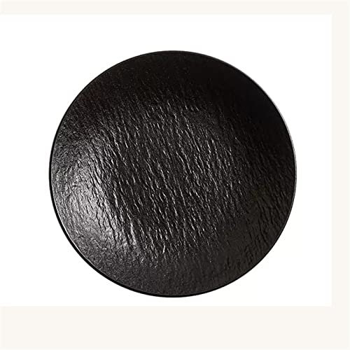 Platos Plato de comedor Plato hondo for el hogar Ensaladera de cerámica Plato de sopa Plato de roca blanca Cocina del hogar Plato de restaurante Plato de comedor redondo esmerilado Platos Llanos(Negro