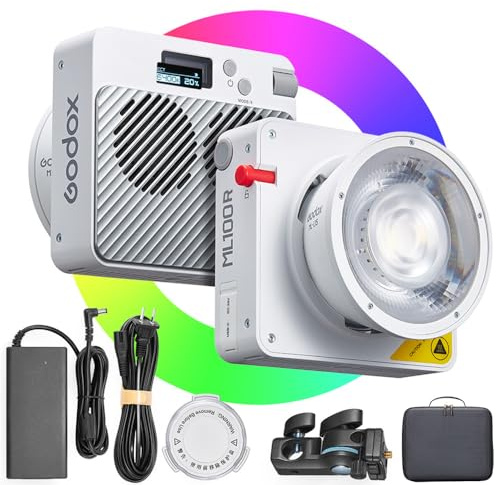 Godox ML100R 110 W RGB LED-videoljus, 1800 K–10000 K RGB-belysning, CRI 97+/TLCI 98+, appstyrning, USB-C laddning, 14 FX-effekter, för livestreaming/utomhus fotografering