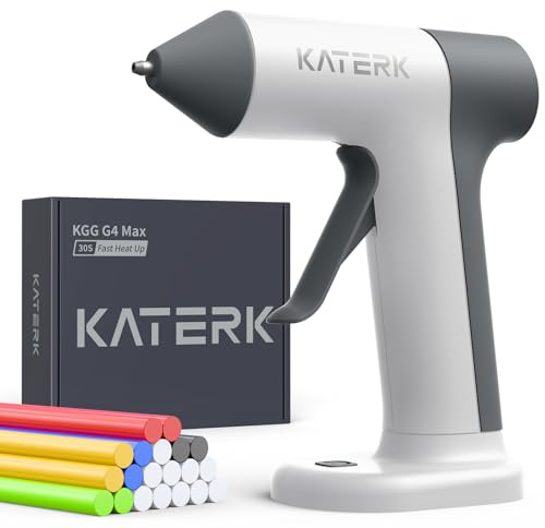 Katerk Cordless Hot Glue Gun Kit, 30s Fast Heating, Mini Glue Gun with 20 Glue Sticks, Compact & Portable with 2500mAh Built-in Battery, Auto Shut-Off, Ideal for DIY, School Crafts & Repairs (White)