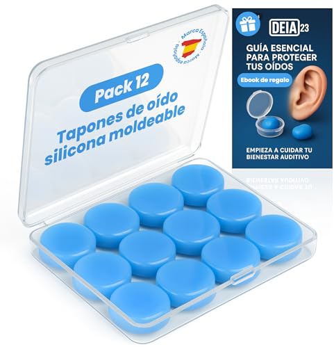 DEIA23 SUPERPACK Tapones de Oído de Silicona Moldeable – Pack 12 | Aislamiento de ruido para dormir, estudiar y viajar | Protección auditiva suave, ajuste personalizado y reutilizable. EBOOK INCLUIDO.
