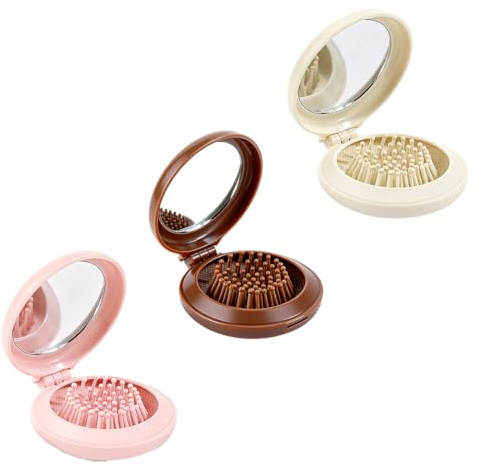 JRYXDS 3 Pezzo Spazzola Per Capelli Pieghevoli Con Specchio,Spazzola Tascabile,Pettine Per Capelli Mini Tasca,Spazzola Per Capelli Pieghevole A Specchio,Rotonda,Per Viaggio,Portatile