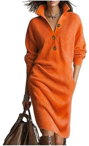 Genérico Vestido de Punto Mujer - Vestidos Casual Mujer - Talla Grande, Ideal para Primavera, Otoño e Invierno (FR/ES, Letras, S, 3XL, Regular, Regular, S, Naranja)