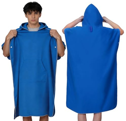 Poncho Surf Microfibre Adulte, Serviette Poncho de Bain avec Capuche Séchage Rapide Léger et Compact, Peignoir à Langer Serviette Plage pour Surf Natation Piscine Sports Aquatiques Homme Femme(Grand)