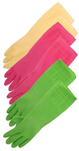 SILENRADAWN Heavy Duty Waterproof Latex Gloves 3 Pairs, Thickened Non-slip Kitchen Dishwashing Gloves for Household Cleaning, Sturdy Reusable Washing up Mittens with Extended Cuff, Medium Size