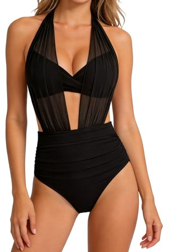 High Waisted Bikini Sets for Women Tummy Control Swimsuits 2 Piece Bikinis Sexy Modest Mesh Bathing Suit 2026 (UK, Alpha, XXL, Regular, Regular, Black)