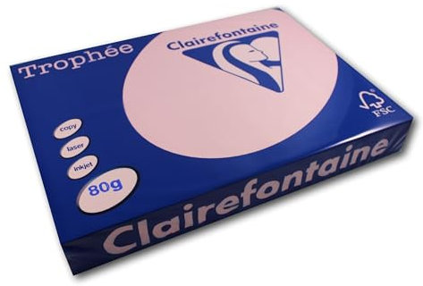 Clairefontaine 1888C - Ries Druckerpapier / Kopierpapier Trophee, Pastell Farben, DIN A3, 80g, 500 Blatt, Rosa, 1 Ries
