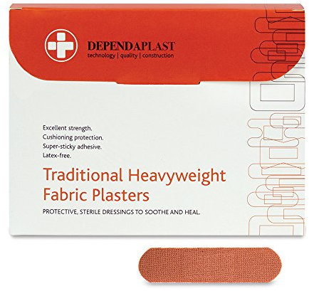 Dependaplast Traditional Heavyweight Fabric Plasters. Extra Cushioning And Physical Protection - Heavy Elastic Fabric - Super-Sticky Zinc Oxide Adhesive (7.5 X 2.5 Cm, Pack of 100