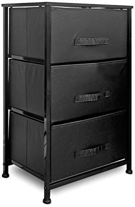 Clarisworld Drawers Storage Tower Dresser - Wood Top, Sturdy Steel Frame, Organizer Unit for Bedroom, Hallway, Entryway, Closets – Laminated Fabric (Black -3 Drawers)