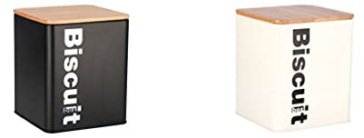 Biscottiera da Cucina in Metallo + Coperchio in Bamboo 14 x 14 x 16,5 cm 2 Colori