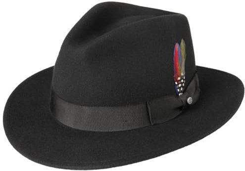 Stetson Viconti Traveller Wollhut Einfarbiger Ripsbandschleife Feder Klassischer Filzhut Unisex Herbst Winter Wasserabweisend schwarz XXL (62-63 cm)