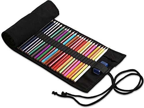 Yitexin 72 Slots Leinwand Bleistift Roll Wrap, Handmade Roll-Up Leinwand Bleistift Wrap, Buntstifte Wrap, für Künstler Malerei, Skizzenzeichner (Schwarz)