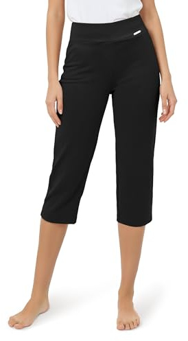 Tapata Pantalones para Mujer 3/4 Verano Cintura Alta Casuales Cómodo Cintura Elástica Pantalones Rectos, Negro, XL