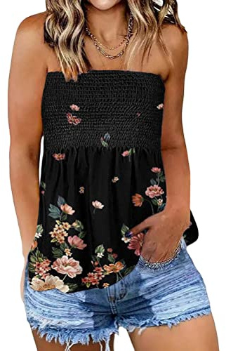 shownicer Femmes Bustier Bandeau Tops Grande Taille Tops Sexy Été Tunique sans Manches Vest T-Shirt Floral Debardeur Ample Chemise sans Bretelle Haut Dos Nu Blouse
