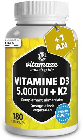 Vitamin D3 K2 5000 IE mit Vitamin K2 MK7 All Trans Form, 2+ Jahre Vorrat, 180 Tabletten Vitamin D ohne unnötige Zusatzstoffe, in Deutschland hergestellt