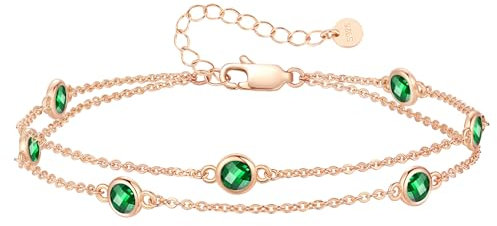 LOUISA SECRET Damen Armband Layered mit Geburtsstein Anhängern Doppelt Kette für Frauen Mädchen 925 Sterling Silber Armbänder, Geburtstag Jahrestag Weihnachten Geschenk für Sie Frauen Freundin Mutter
