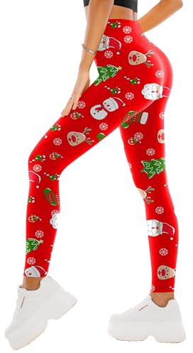 SINOPHANT High Waisted Leggings for Women - Full Length Capri Buttery Soft Yoga Pants for Workout Athletic, Christmas a, Small/Medium