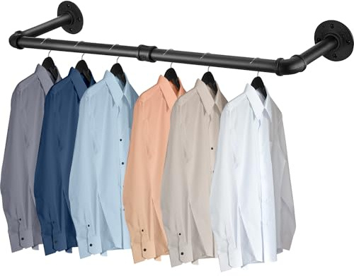 Lighterday Barra para ropa de montaje en pared de metal, barra para guardarropa de carga pesada, negra para dormitorio (90cm)