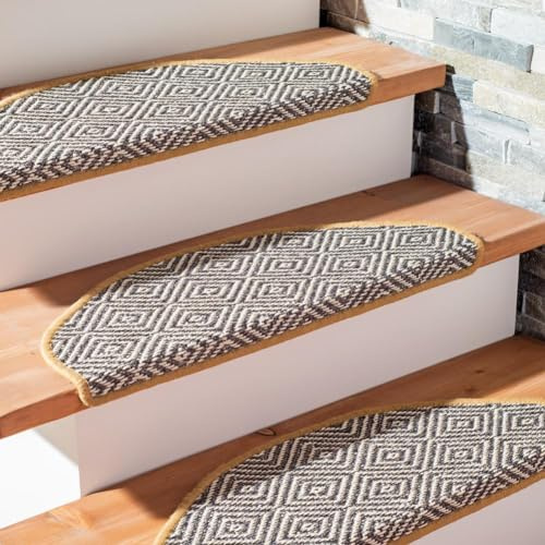 SAFAVIEH Stair Treads - Set of 3, 1' x 2'2 Non-Slip Indoor Accent Rugs, Handmade Sisal, Natural & Grey, Durable & Decorative for Staircases (STT106A-SET3)