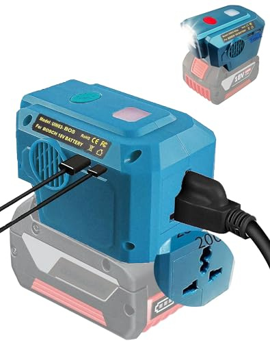TPDL 200W 18V Wechselrichter für Bosch Akku, DC 18V auf AC 220V Spannungswandler Konverter Pure Sine Wave Akku Adapter mit USB Type-C, 200LM LED Lampe