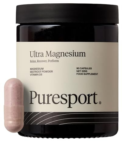 Puresport Ultra Magnesium Supplement Capsules (30 Day Supply), Glycinate 3-in-1 Complex, Supports Recovery & Sleep, Boosts Cardiovascular Health, Maintains Electrolyte & Endurance, Reduces Fatigue